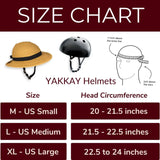 YAKKAY Helmet Size Chart
-----------------------
Measurement Guide:
- Measure approximately 1 inch above the brow line and just above the ears.
Sizes and Head Circumference:
- M (US Small): 20 to 21.5 inches
- L (US Medium): 21.5 to 22.5 inches
- XL (US Large): 22.5 to 24 inches