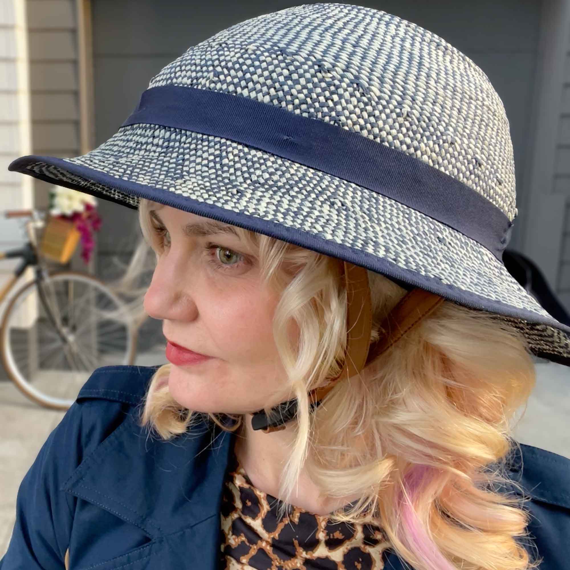 Thousand Helmet + Shibori Blue Straw Hat Helmet Cover