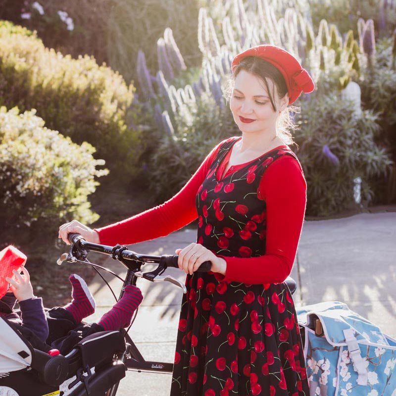 Vintage Style Dress Outfit for a Bike Ride with Baby