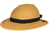 Three-quarter view of the Bike Pretty straw hat-style helmet cover with black ribbon, shown without helmet.