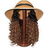 Bike Pretty Helmet Hair straw hat bike helmet cover ONLY tilted forward showing curly hair extensions sewn to inner cuff