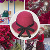 Animated collage of photos showing a red Straw Hat Bicycle Helmet, flowers and a bicycle. Sunlight is peeking through a vine covered in red flowers.