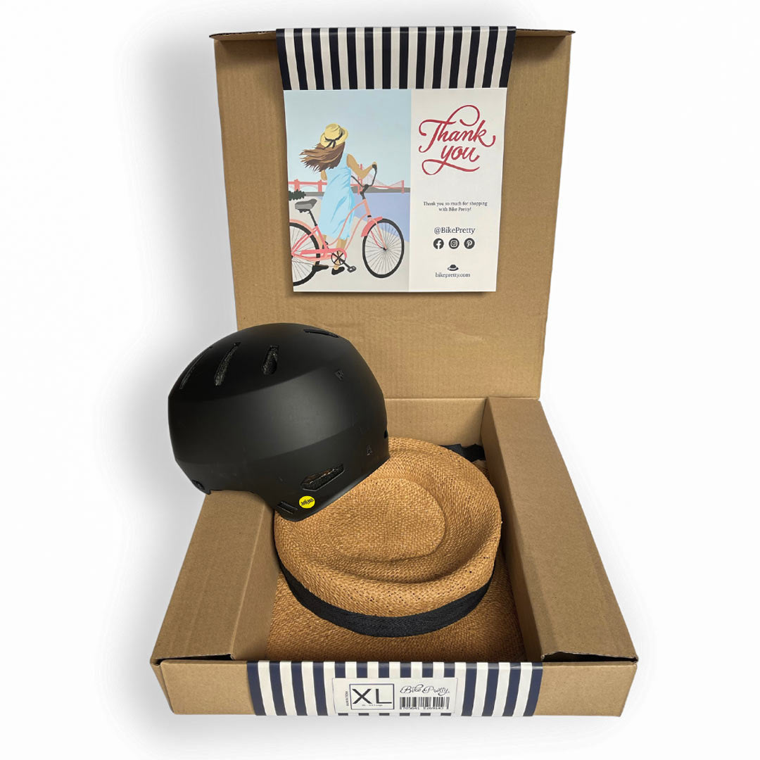 bike helmet box MIPS Helmet + Classic Straw Hat Bike Helmet Cover Large Helmet + Cover (23 ½